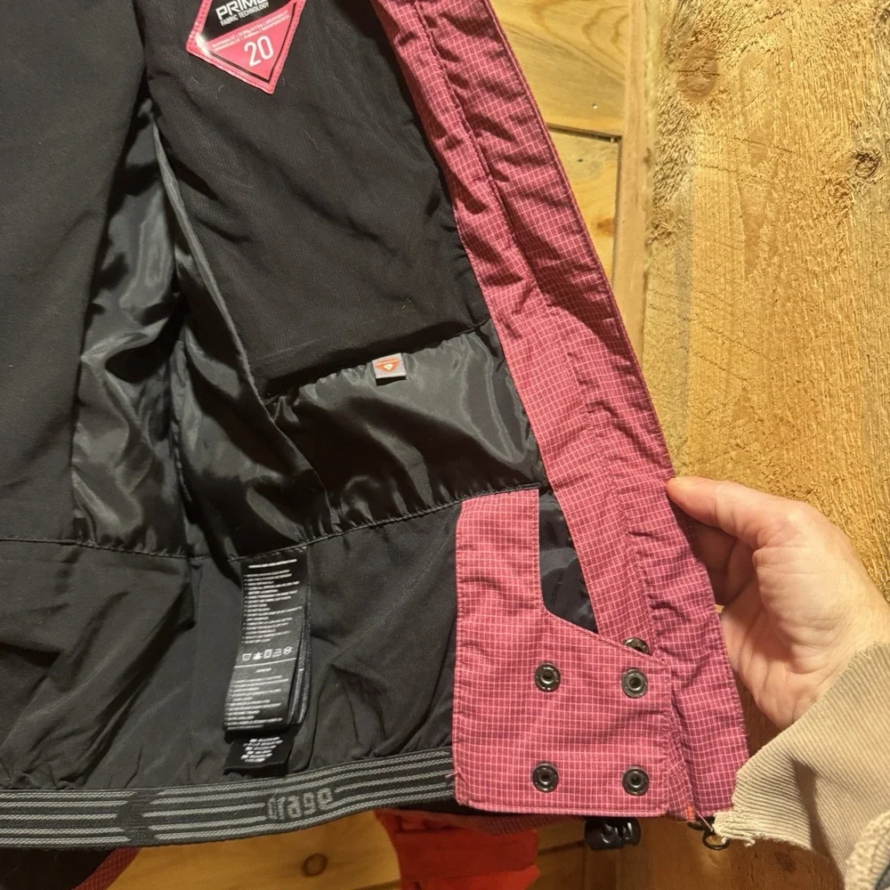 Orage Down Hooded Puffer Jacket Wmns Sm Red Pink &‎ Black Eyelet Zip Gorpcore